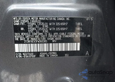 2015 Toyota Rav4 Xle from USA, damaged, VIN 2T3RFREV3FW360365